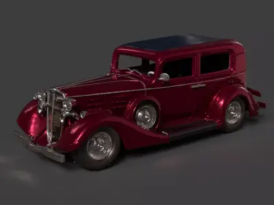 Chinese red vintage car   Low-poly 3D model
