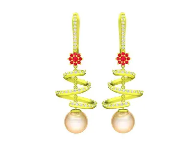 A6739 Luxury Korean Style Diamond Flower Pearl Earrings 3D print model