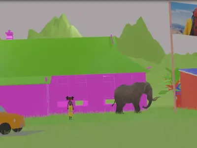 environment village with elephant and car Free 3D model