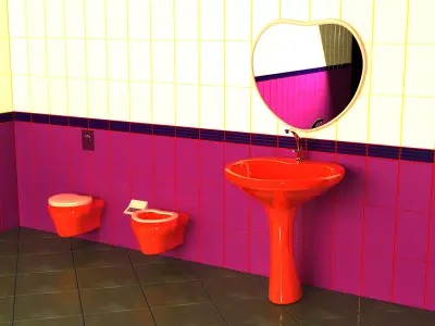 Wall-mounted toilet set 3D Model Collection
