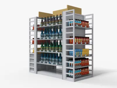 Supermarket Bottle Shelve  Low-poly 3D model