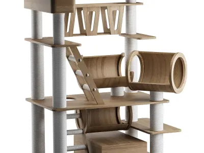 Wooden Cat Litter Box Frame with Integrated Luxury Play Area 3D model