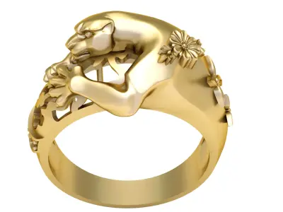 JAGUAR AND FLOWER DESIGN RING 3D PRINTABLE MODEL 3D print model