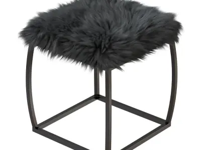 Ridge Road Decor Faux Fur Upholstered Ottoman in Gray 3D model