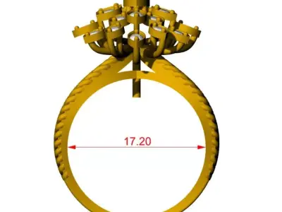 Floral Diamond Cluster Gold Ring 3D print model