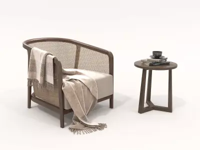 Wooden Table and Armchair set 2 3D model