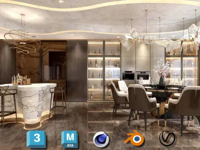 Ultimate VIP Restaurant Lounge - Complete 3D Interior Set Low-poly 3D model