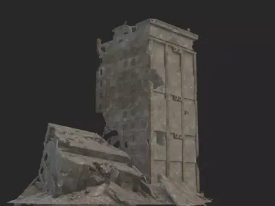 destroyed building  Low-poly 3D model