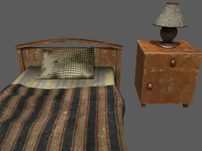 Old Bed Lamp and Bedside Table Pack Free low-poly 3D model