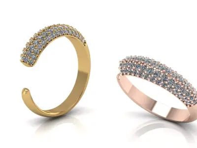 Diamond Pave Cuff jewelry Ring 3D print model