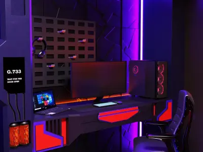 gaming room and digital objects  3D model