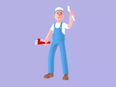 Stylized 3D Male Mechanic Character - Worker Holding Tools 3D model