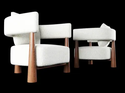 Pair of  bean shaped armchairs Low-poly 3D model