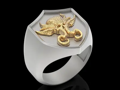 Skull octopus man ring silver gold jewelry 3D print model