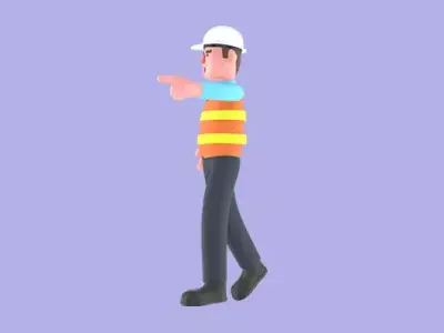 Stylized 3D Male Architect - Cartoon Walking and Pointing Pose 3D model