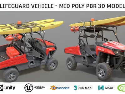 Lifeguard Vehicle WIth Buoys And Boards Low-poly 3D model