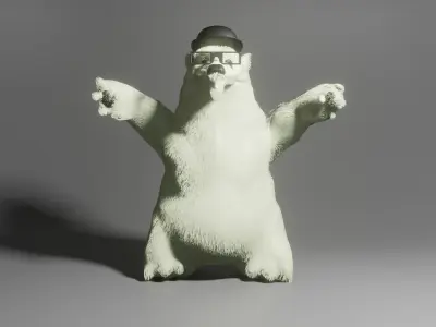 Polar bear with hat and sunglasses Low-poly 3D model