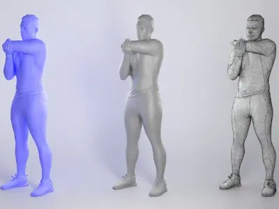 Muscular young man stretching arms 296 Low-poly 3D model