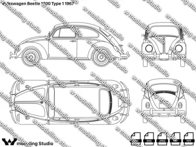 Volkswagen Beetle 1200 Type 1 1967 blueprint Texture