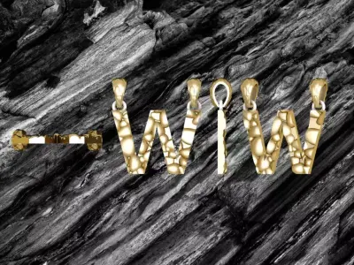 W LETTER Alphabet ROCKS PENDANT 3D print model 3D print model