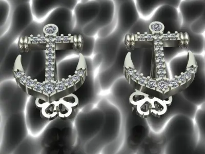 Anchor Diamond Earrings 3D print model