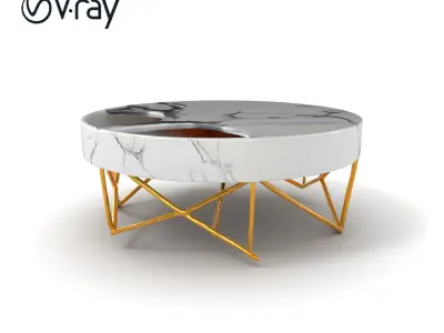 Chic Marble Coffee Table with Gold Geometric Legs model pack Low-poly 3D model
