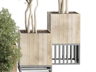 wooden Box Plants on Stand  of houseplants indoor 193 3D model