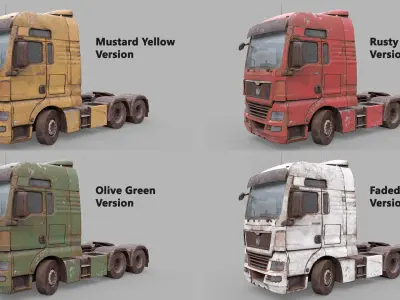 Heavy Truck Chassis 04 Dirty 4 Color Collection All PBR Textures Low-poly 3D model