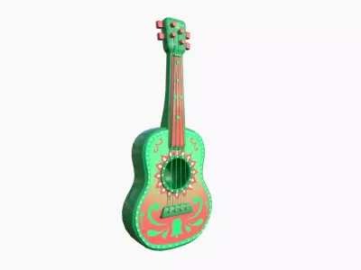 Cartoon Mexican Guitar A09 Green - Music Instrument Design Low-poly 3D model