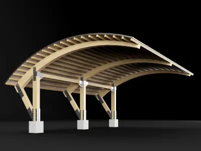 Woden pergola and carport 3D Model Collection