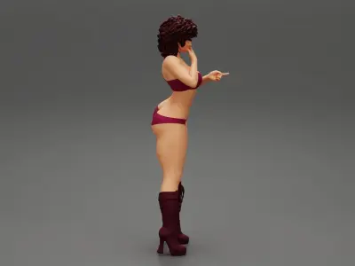 Fashion Woman in bikini and boots with curly hair 3D print model
