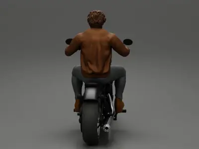 Young man riding a motorbike 3D print model