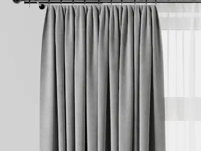 Rod Curtains with Gray Curtains 23 HBH Low-poly 3D model