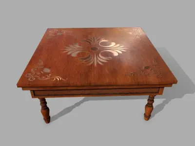 Table wooden with ornate design Low-poly 3D model