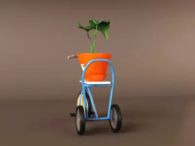 Retro bicycle with  flower pot 3D model
