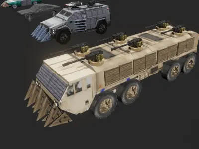 Stylised Armored Cars Low-poly 3D model