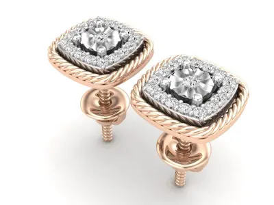 AV 646 Diamond Ladies Cushion Frame Stud Earrings 3D print model