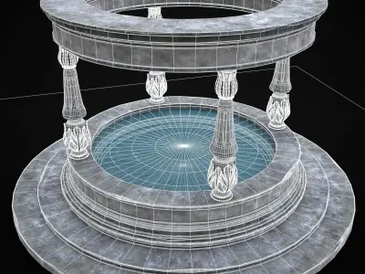 Pavilion Floral Water Fountain Low-poly 3D model
