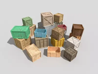 huge wooden crates pack Low-poly 3D model