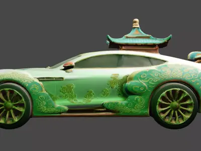 Car decorated with Chinese traditional stuff for cartoon Low-poly 3D model
