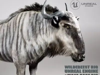 Wildebeest RIG UNREAL project  Maya base rig 3D model