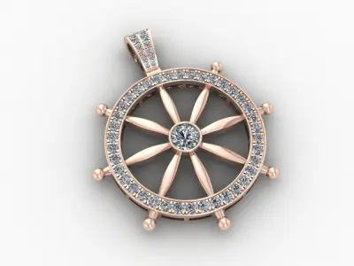 Steering wheel Gold Pendant Full Diamond 3D print model