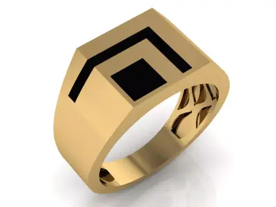 Mens Black Enamel Geometric Signet  Ring 15 3D print model