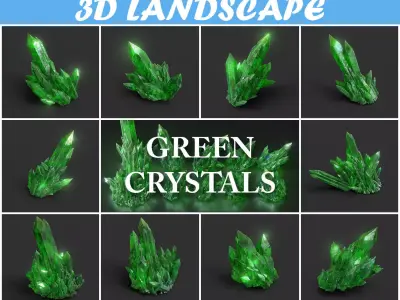 Low poly Green Crystal Gemstone Pack  200110 Low-poly 3D model