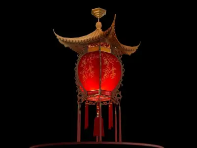 Chinese red palace lantern  Low-poly 3D model