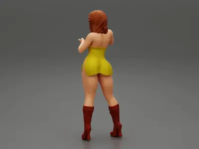 Attractive woman in sexy mini dress and boots 3D print model