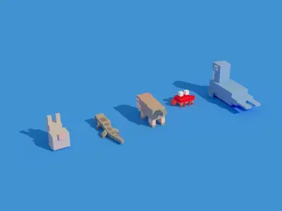 Low Poly Animals Seal Crab Rabbit Low-poly 3D model