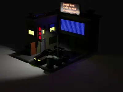 a scene in the style of the 90s Low-poly 3D model