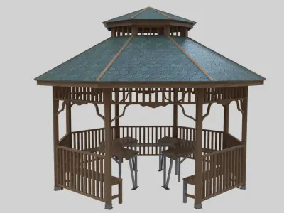 Wood Garden Pergola - Gazebo 01 Low-poly 3D model