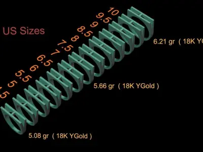 alphabet ring letter H 3D print model